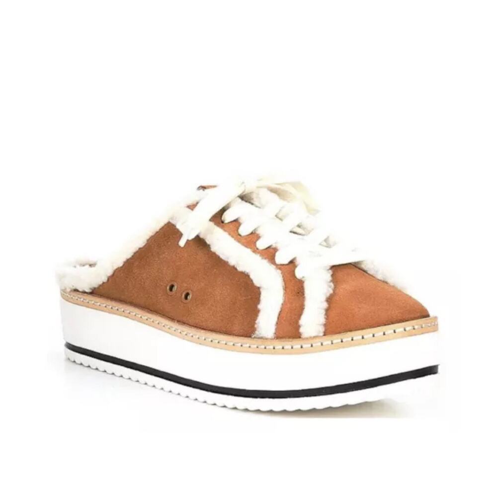 chelsea‎ & violet ladies cozy faux shearling suede platform mule 9 New W/O Box